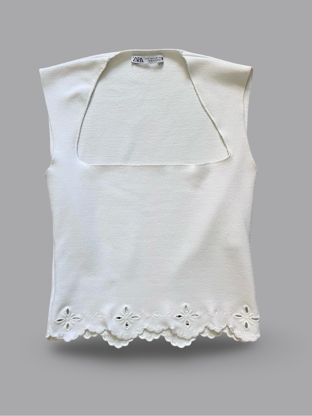 Zara Square Neck Sleeveless Eyelet Hem Tank